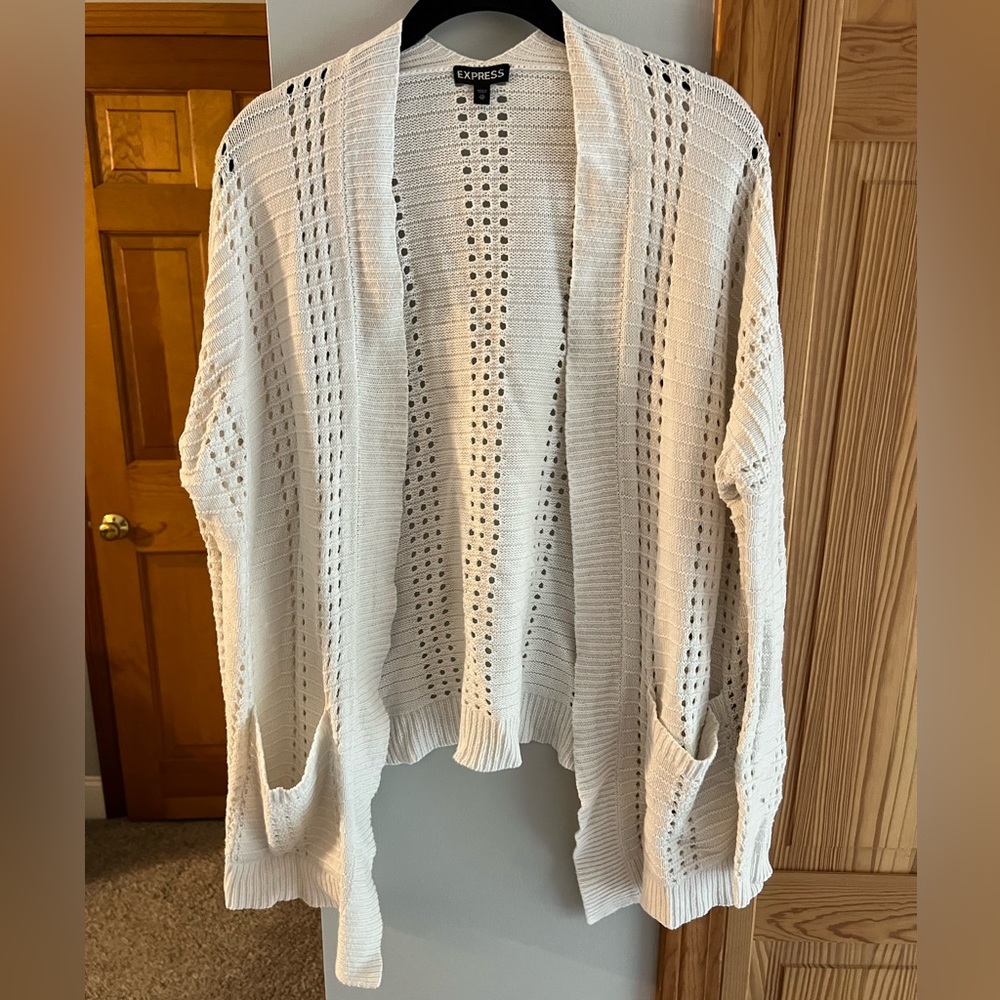 White Open-Front Express Sweater